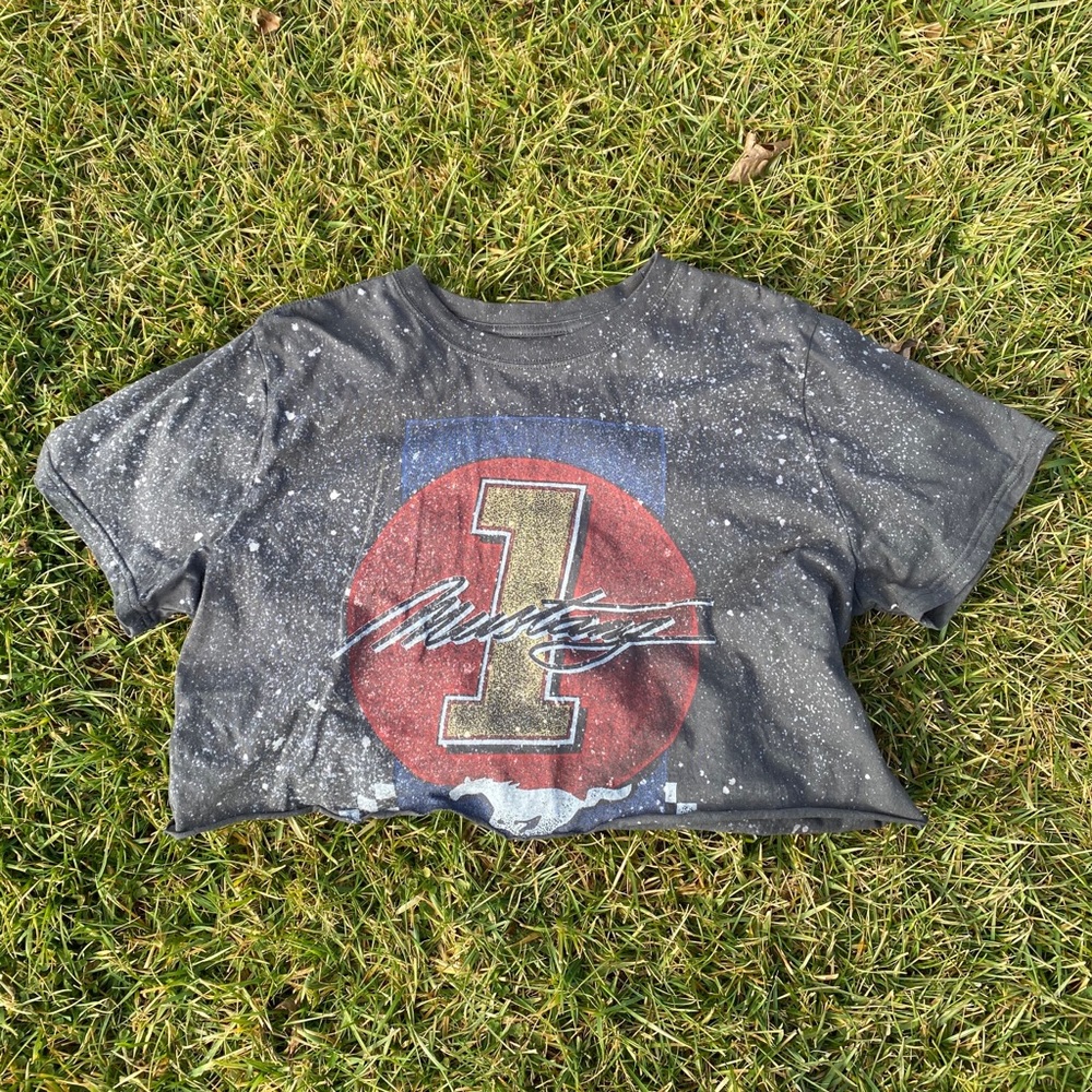 ✨2 for $50✨ Custom Bleached Crop Mustang T-shirt